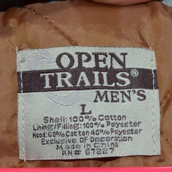 Open Trails Men's Beige Large Barn Jacket with Gray Sweatshirt Material Hood - Picture 6 of 7